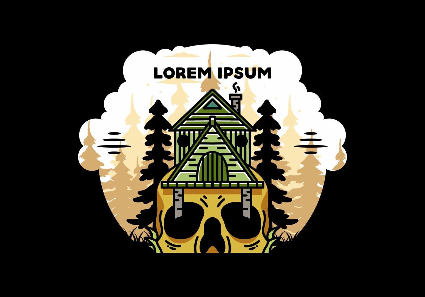 Wooden house with skull foundation illustration vector