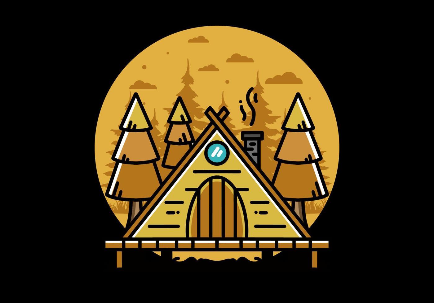 Triangle wooden cabin between pine tress illustration design vector