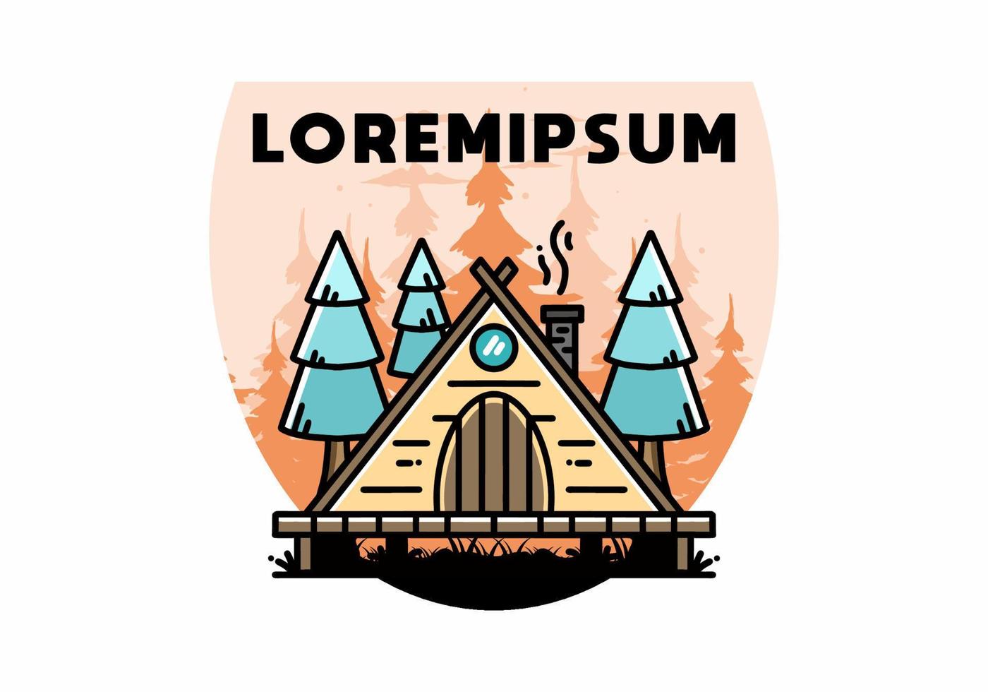 Triangle wooden cabin between pine tress illustration design vector