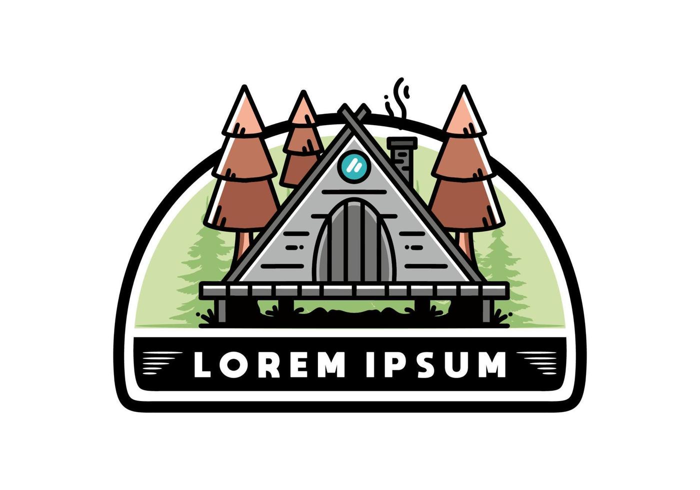 Triangle wooden cabin between pine tress illustration design vector