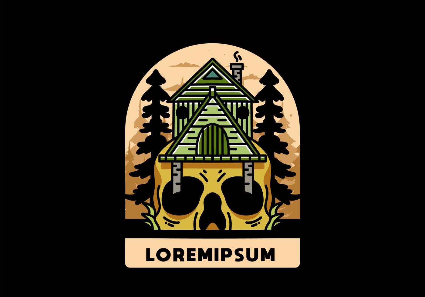 Wooden house with skull foundation illustration vector