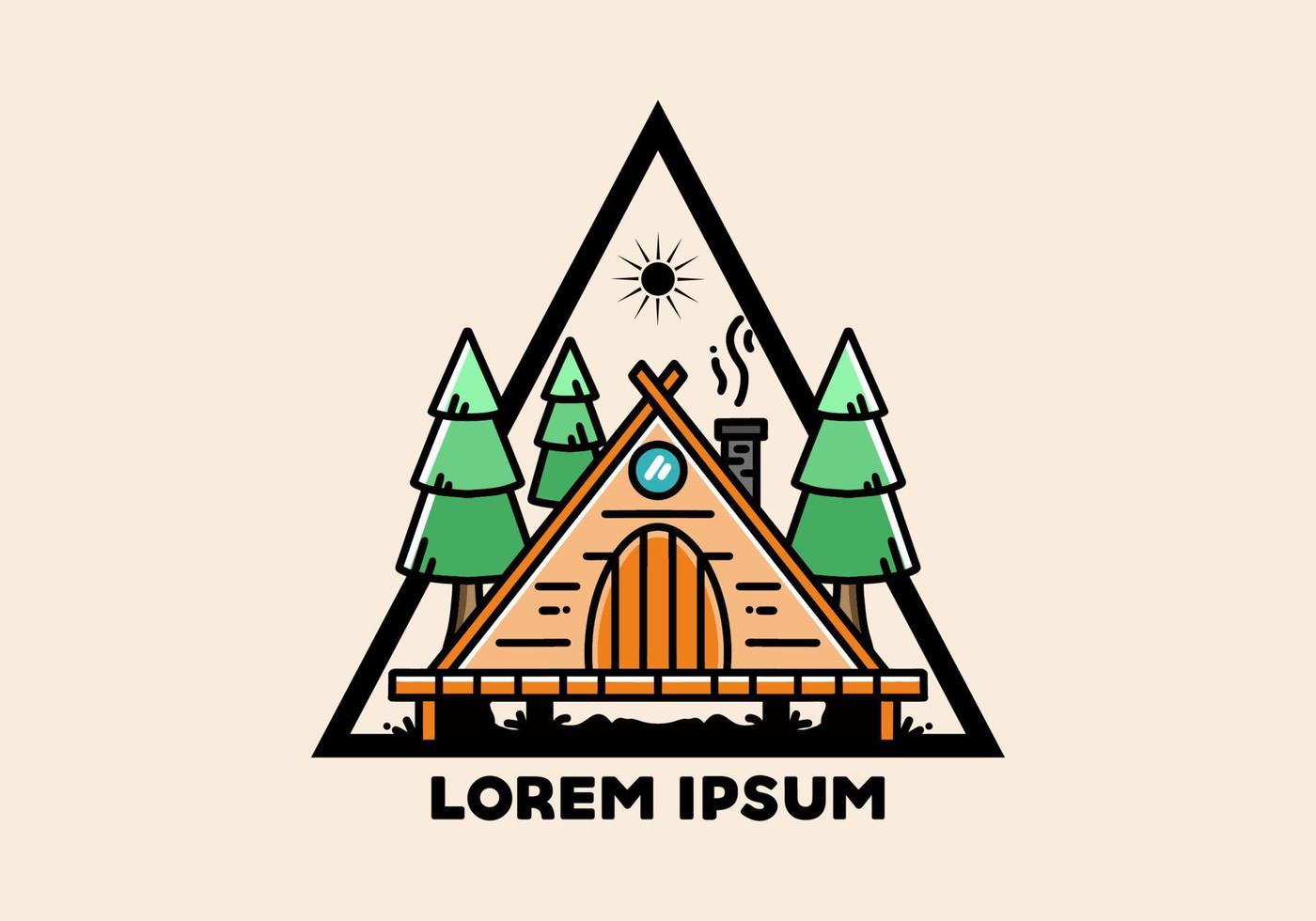 Triangle wooden cabin between pine tress illustration design vector