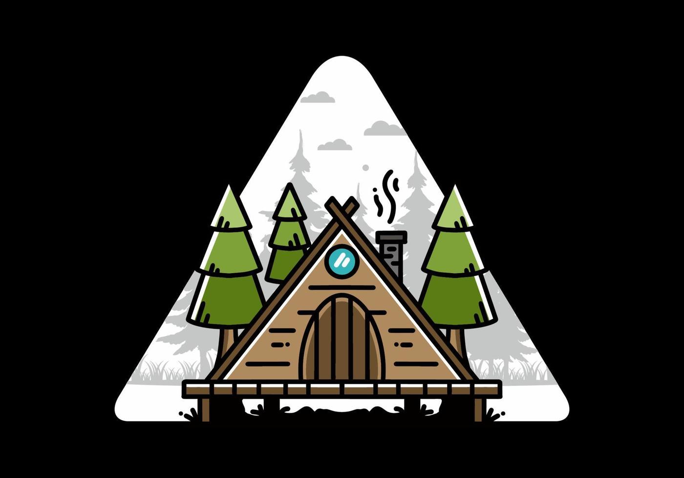 Triangle wooden cabin between pine tress illustration design vector