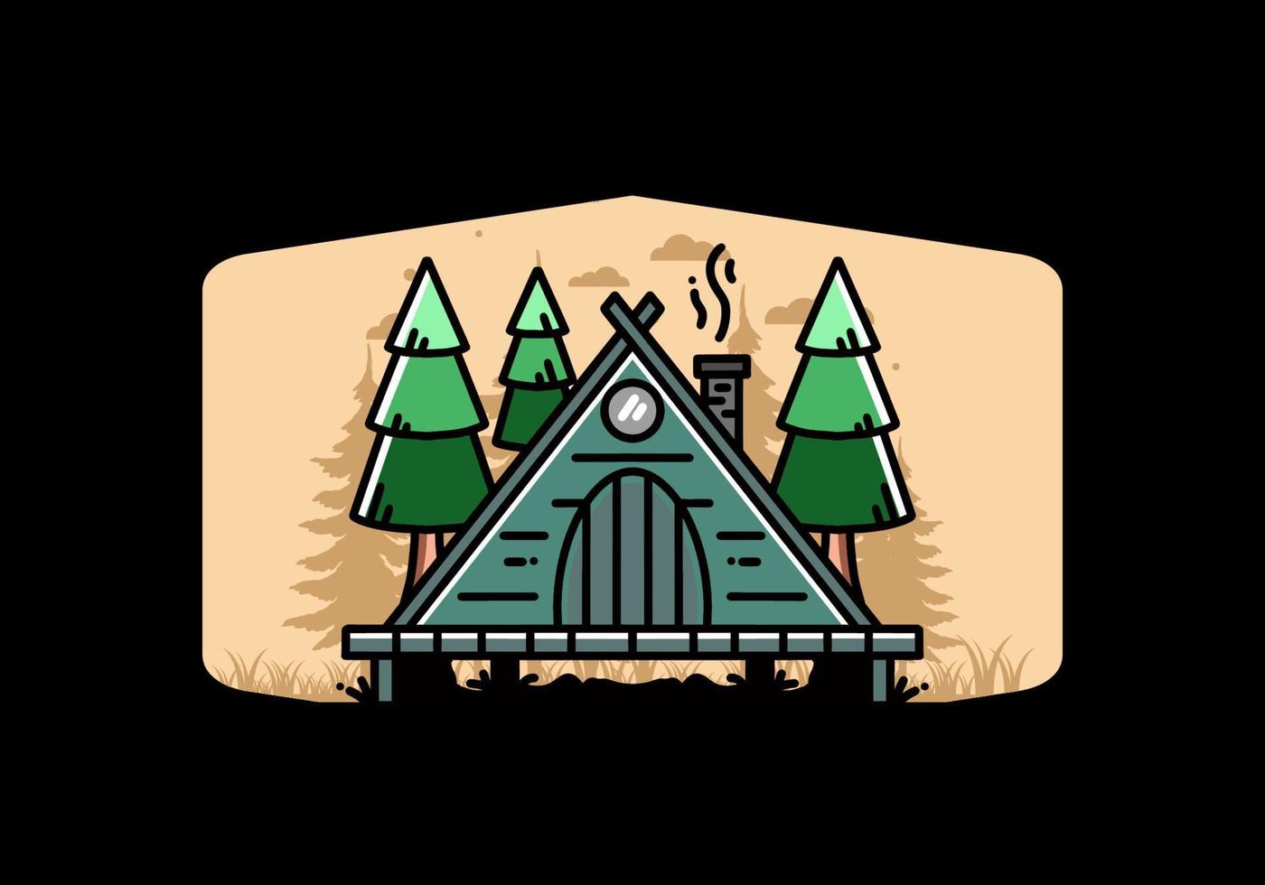 Triangle wooden cabin between pine tress illustration design vector