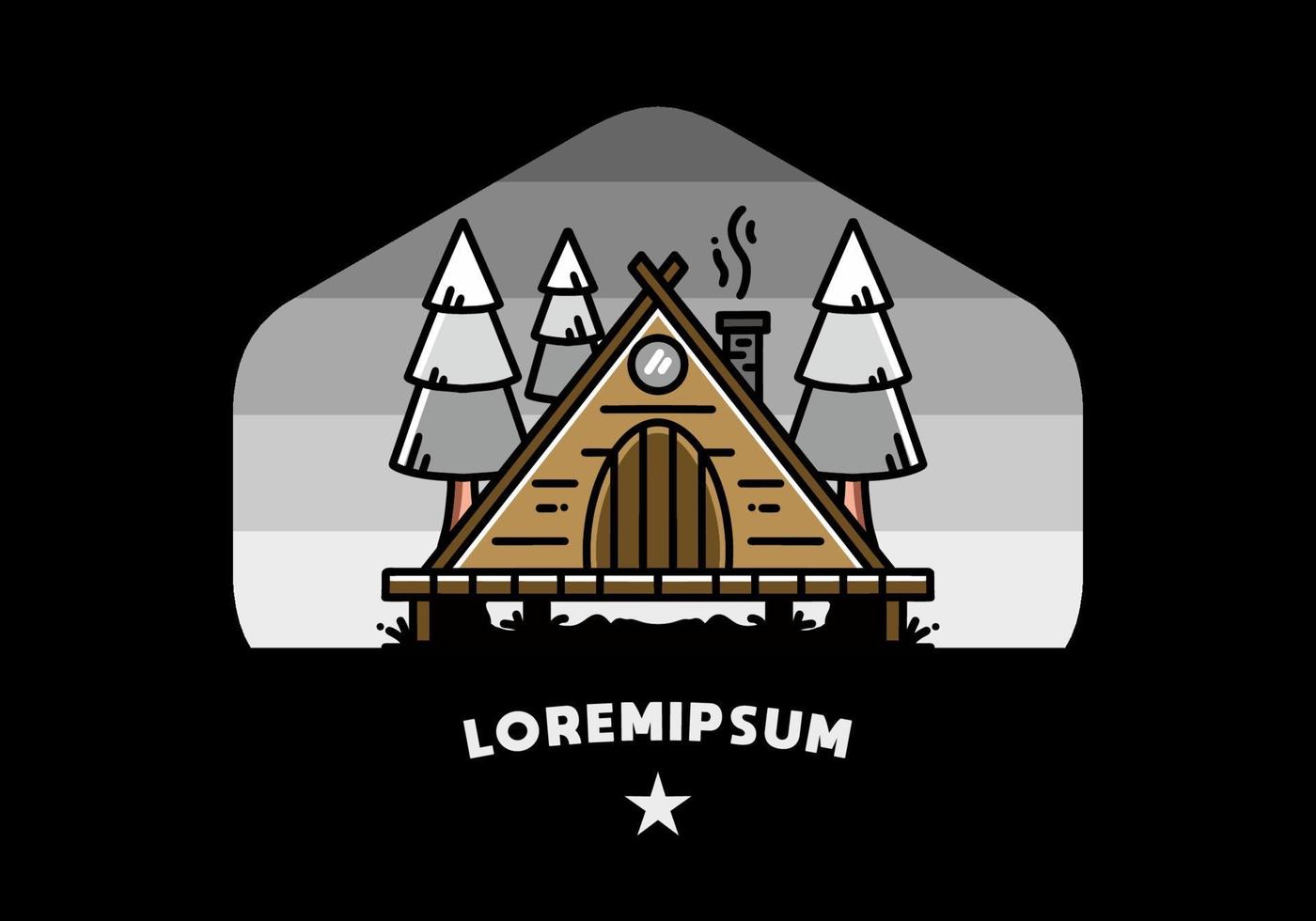 Triangle wooden cabin between pine tress illustration design vector