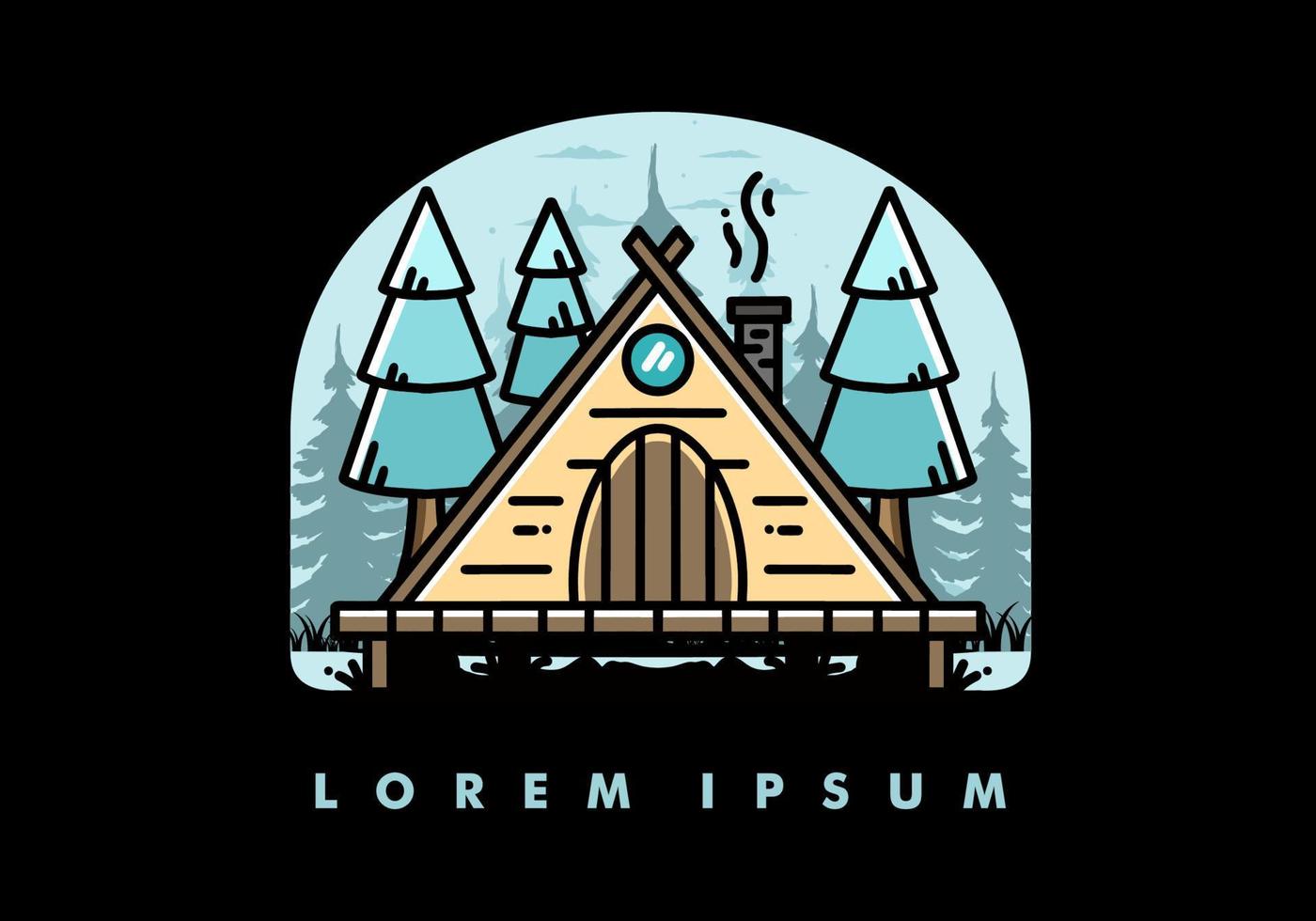 Triangle wooden cabin between pine tress illustration design vector