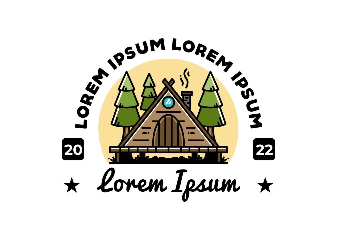 Triangle wooden cabin between pine tress illustration design vector