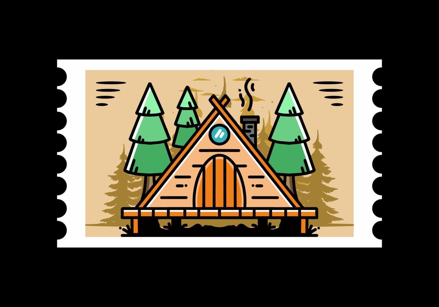 Triangle wooden cabin between pine tress illustration design vector