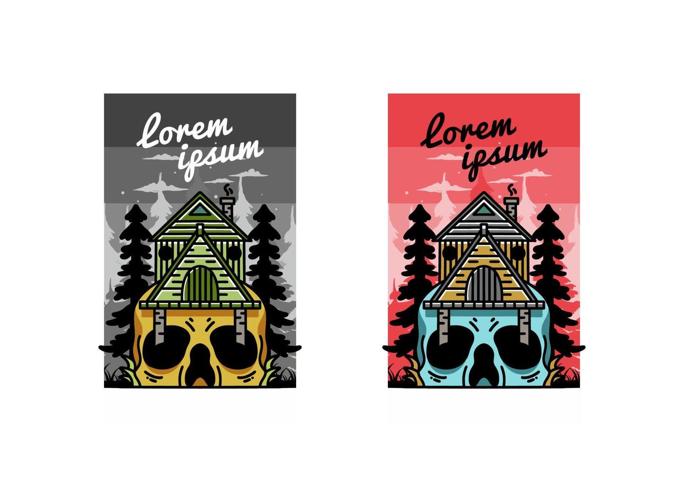 Wooden house with skull foundation illustration vector