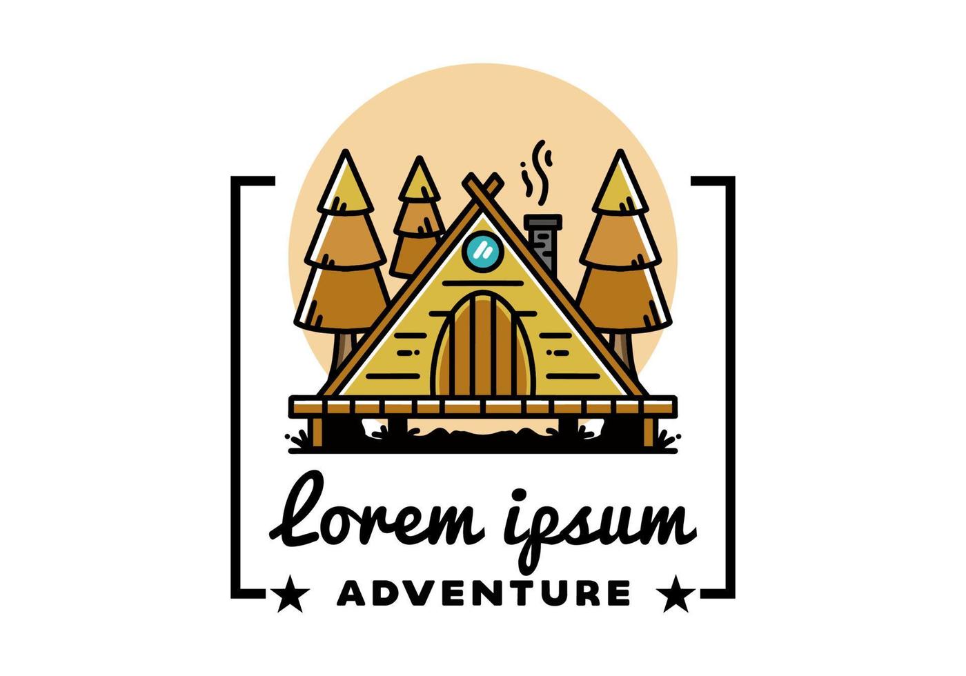 Triangle wooden cabin between pine tress illustration design vector