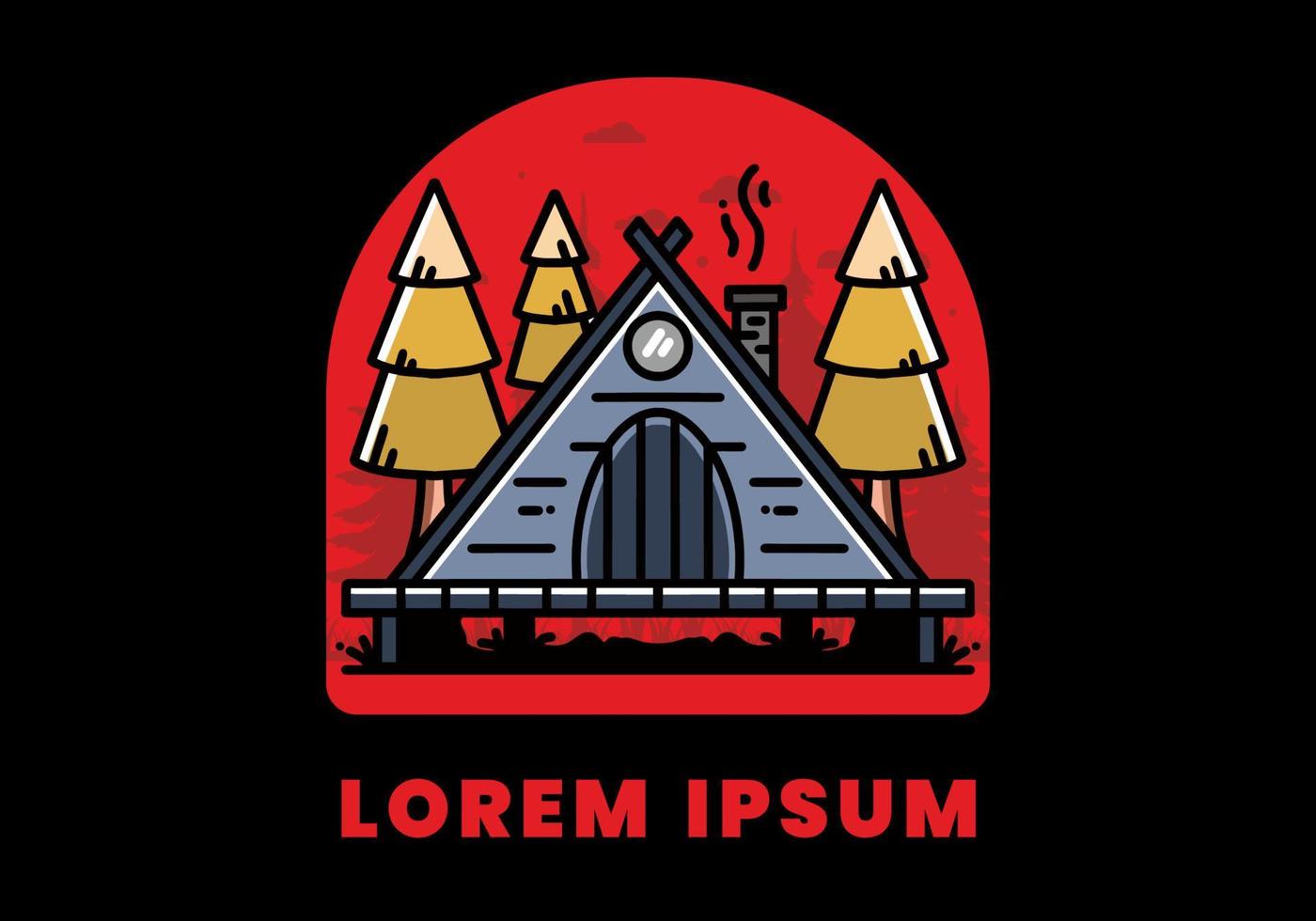 Triangle wooden cabin between pine tress illustration design vector