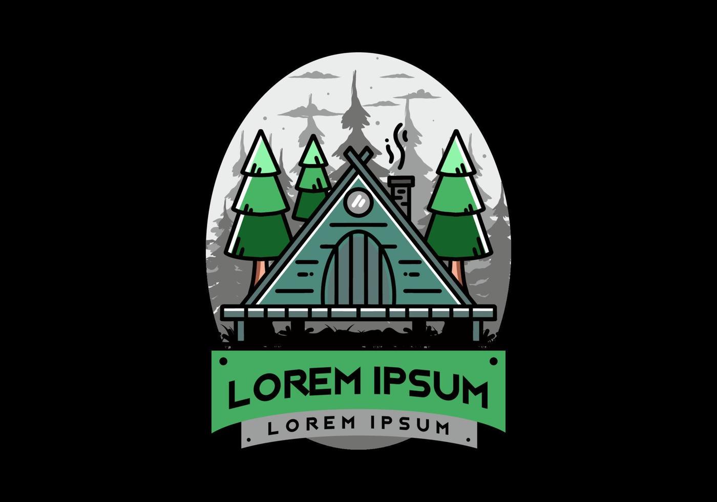 Triangle wooden cabin between pine tress illustration design vector