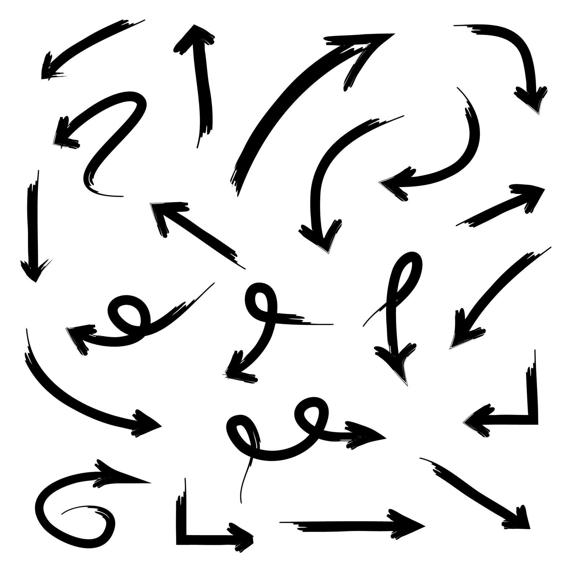 hand drawn Arrows icons Set. arrow icon with various directions. Doodle