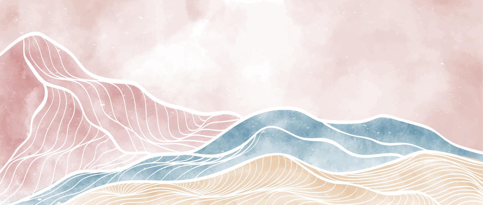 Creative minimalist modern paint and line art print. Abstract ocean
