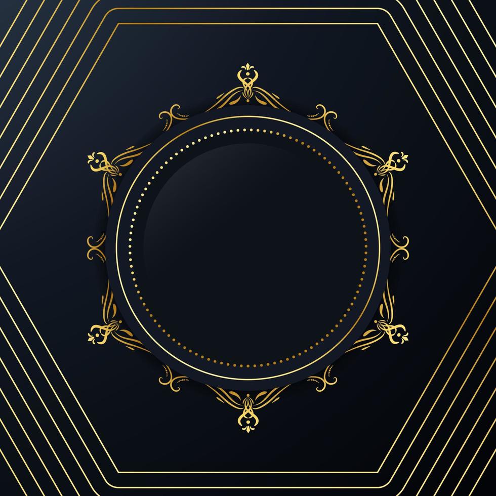 elegant golden and dark green rounded flourish frame design vector