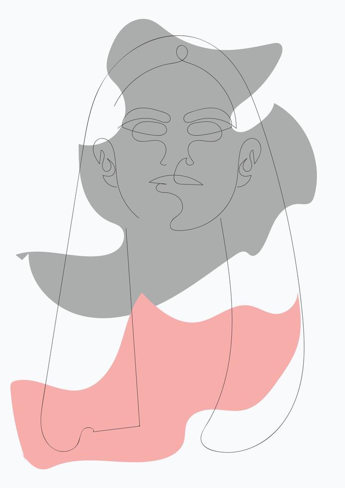 mujer mínima con afiche facial, estilo de dibujo de una línea dibujado a mano vector