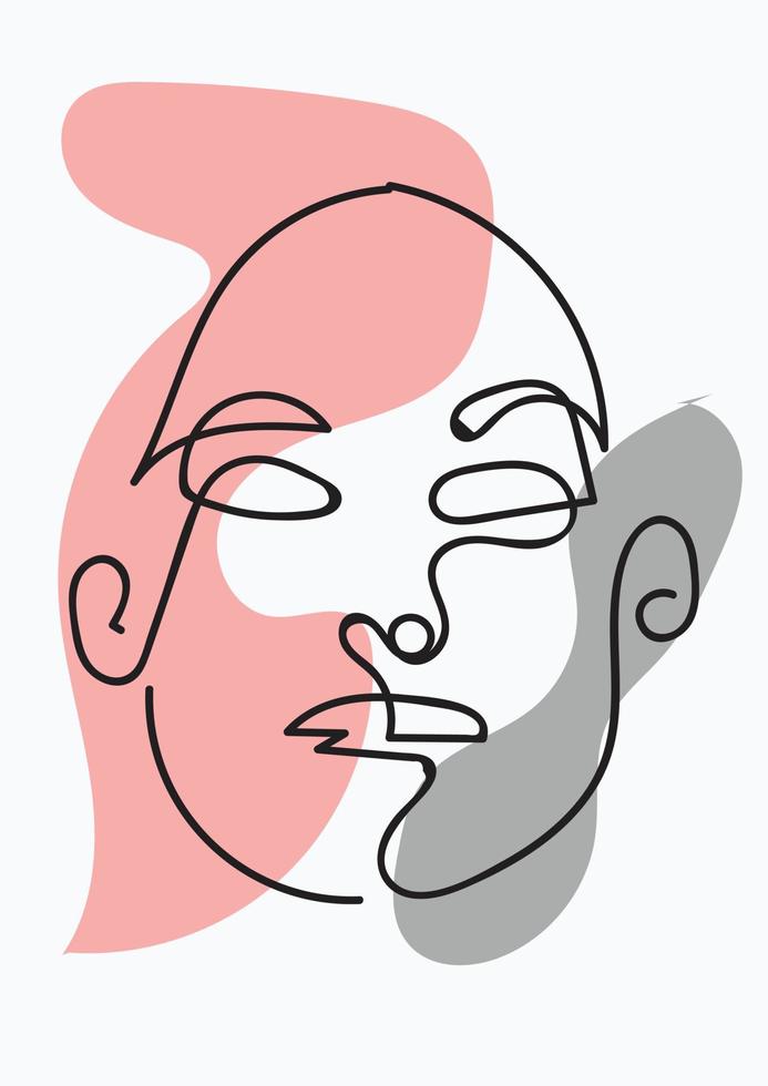Set of creative hand painted one line abstract female portraits vector