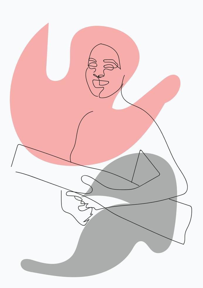 Portrait abstract face one line drawing with modern continuous line art and abstract geometric art style vector