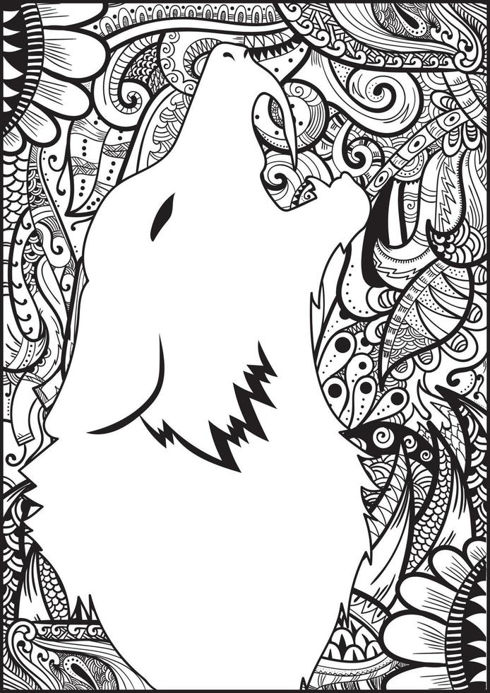 Coloring antistress beautiful wolf. Coloring page for adults and children. Linear art, hand drawing. Vector. Isolated from the background. vector