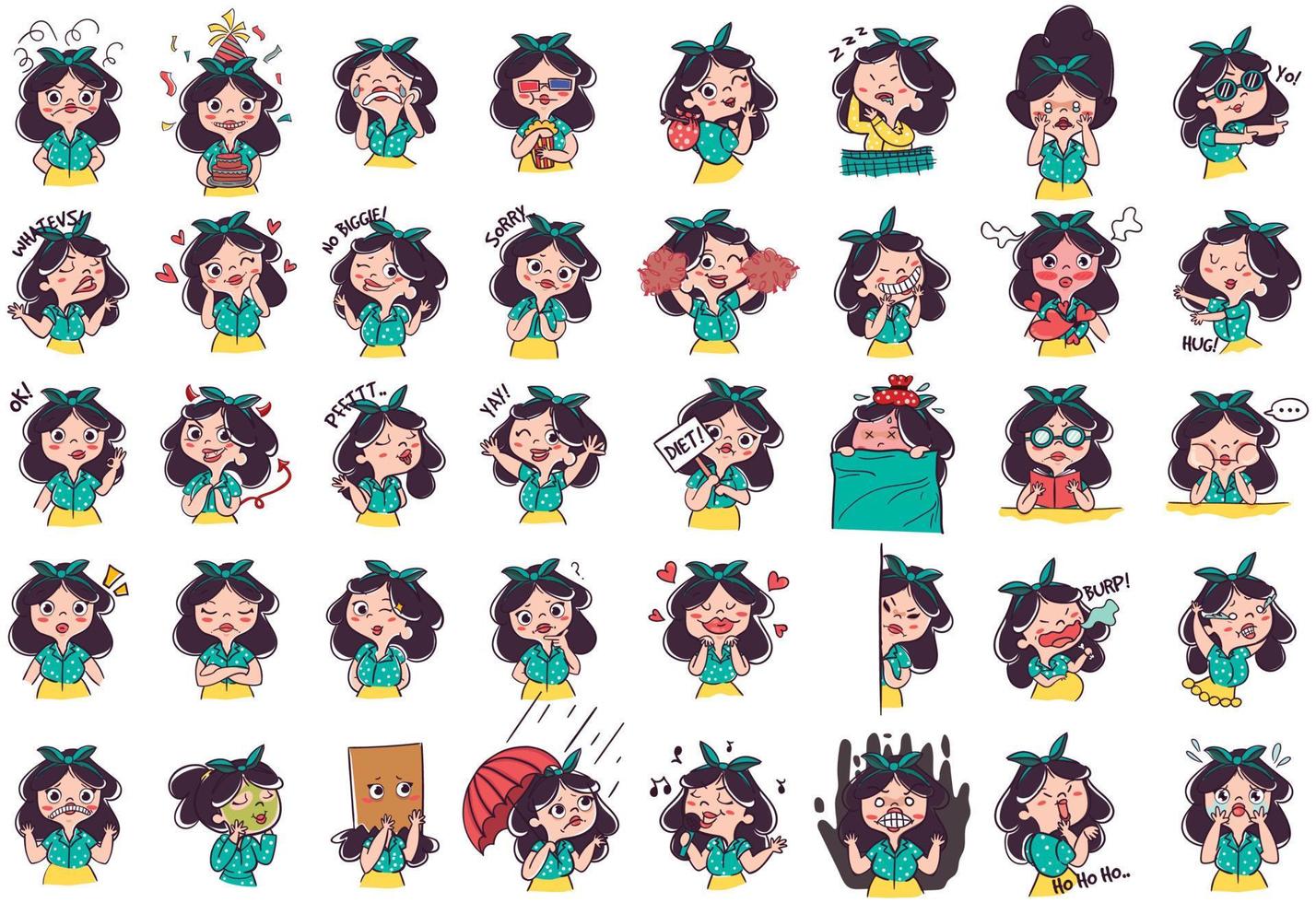 Cute Cartoon Girl Expressions Pack illustration vector