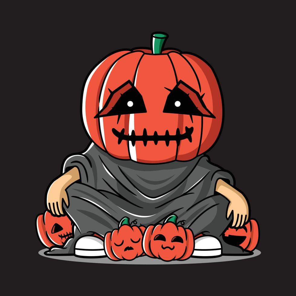 vector illustration of male characters wearing pumpkin costume