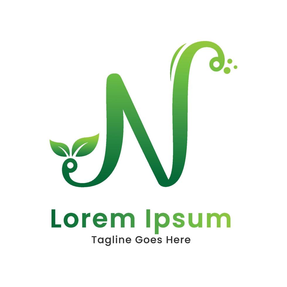 letra inicial ecológica n con diseño de logotipo de hoja verde de naturaleza degradada vector