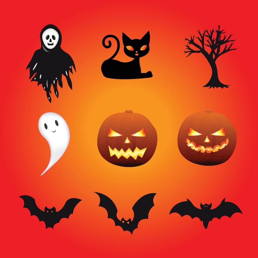 Halloween unique elements set with gradient background vector