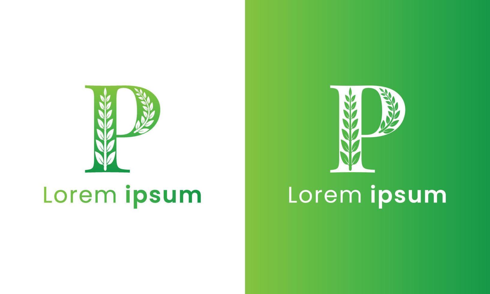 Letter p logo with a creative monogram leaf concept for the green eco company vector
