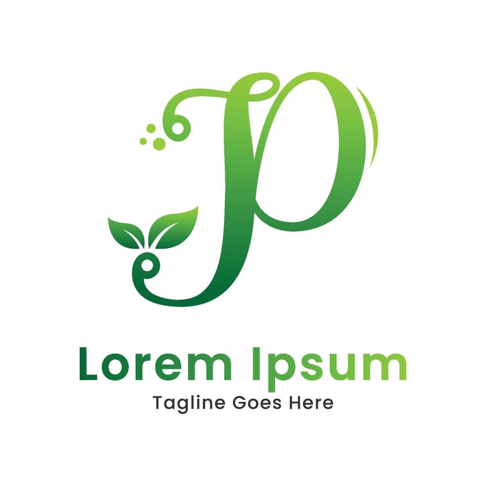 Eco initial letter p with gradient nature green leaf logo design vector