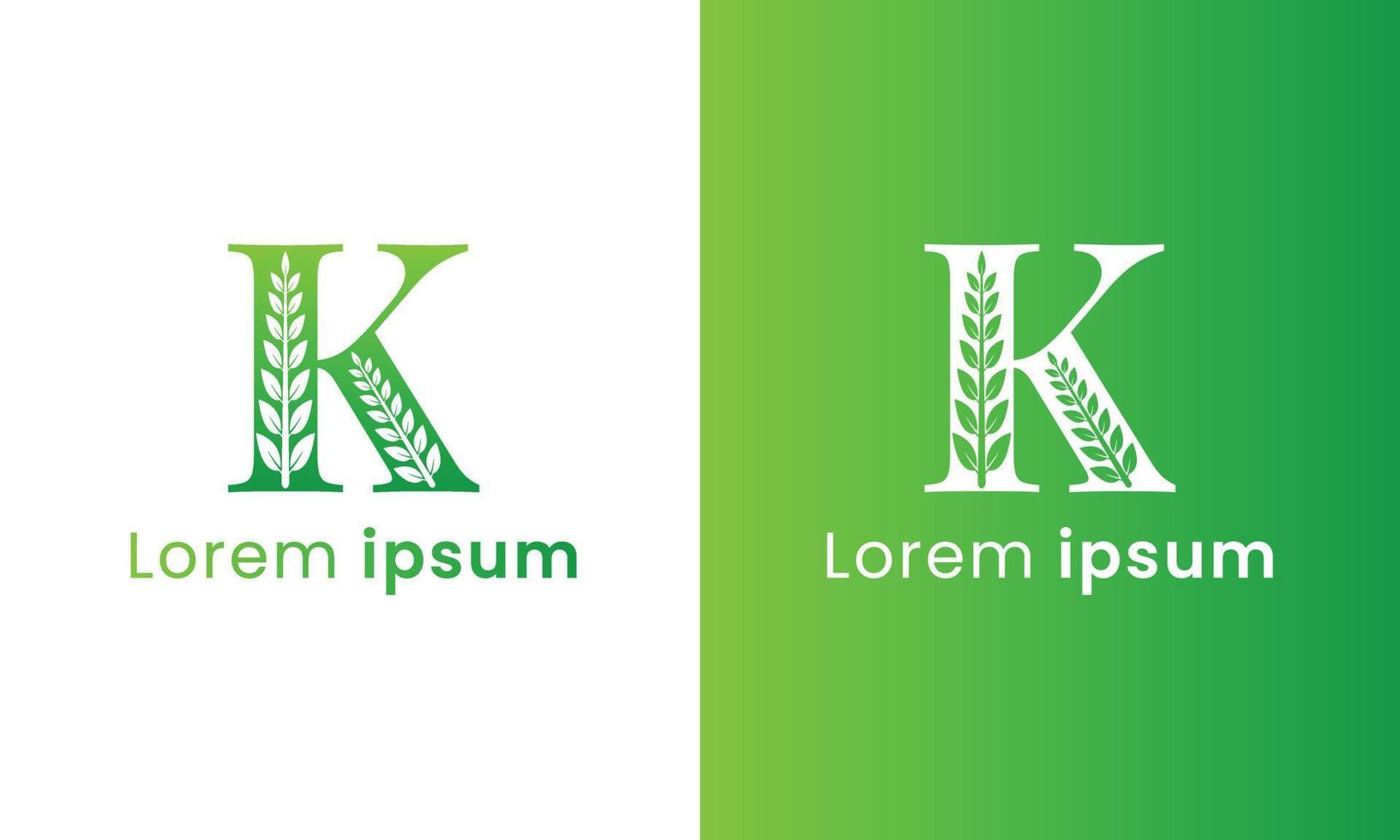 Letter k logo with a creative monogram leaf concept for the green eco company vector