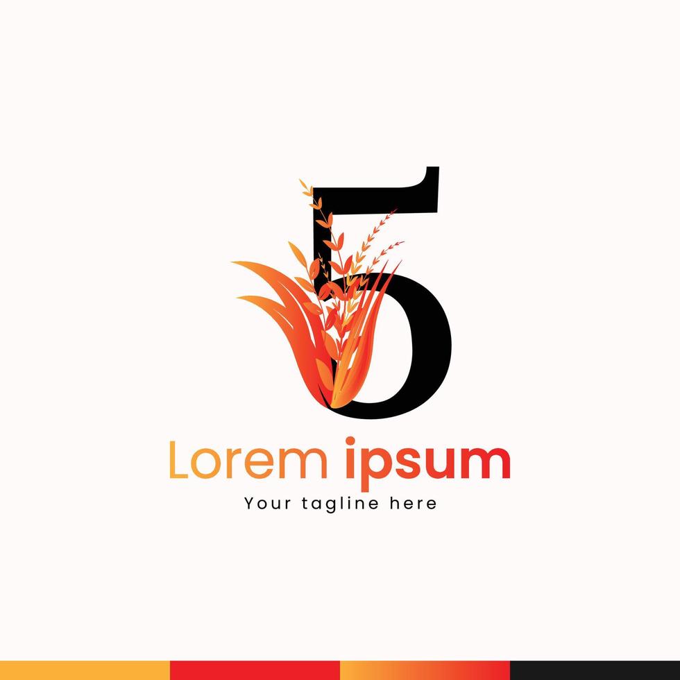 Floral Number 5 Logo Design Template vector