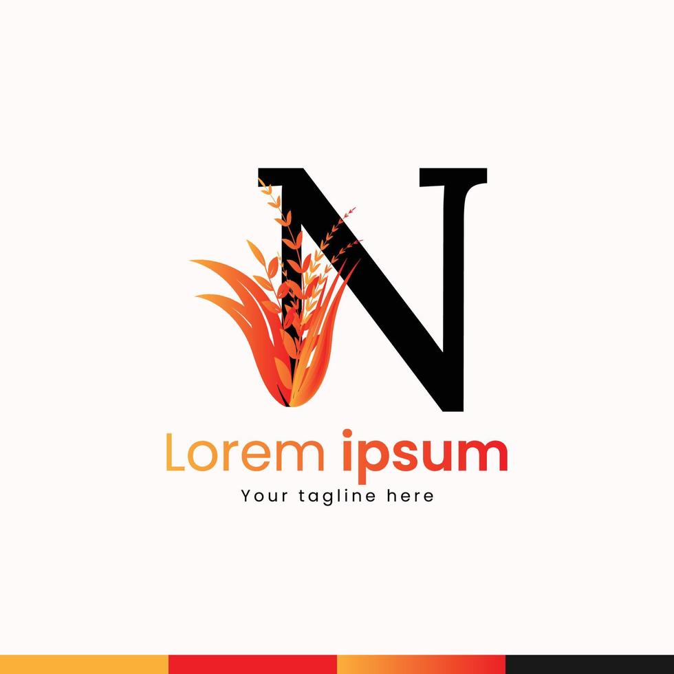 Floral N Letter Logo Design Template vector