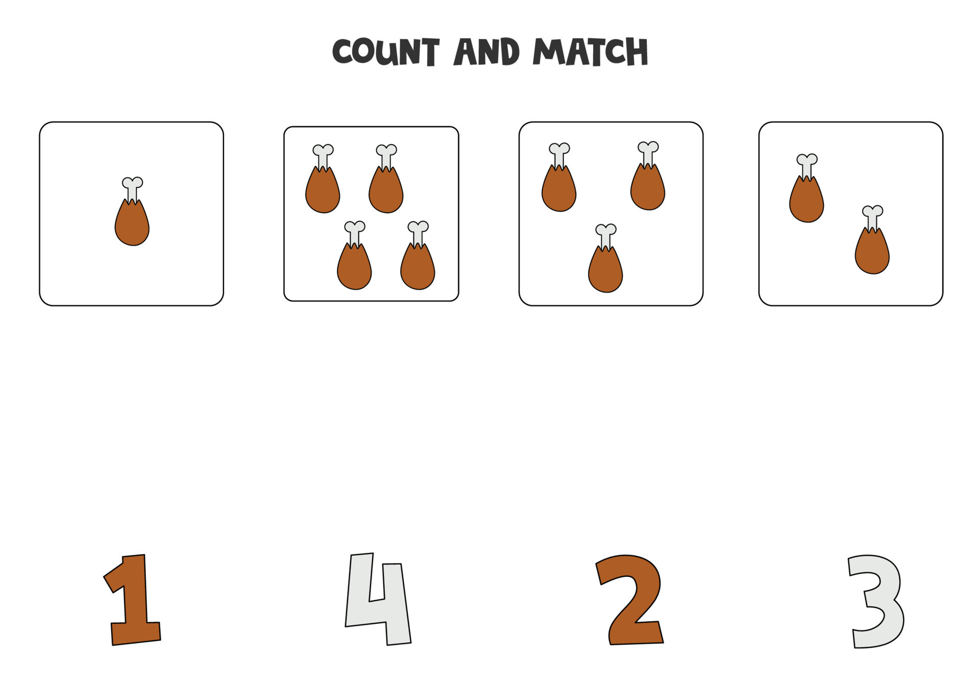 Counting game for kids. Count all meat bones and match with numbers