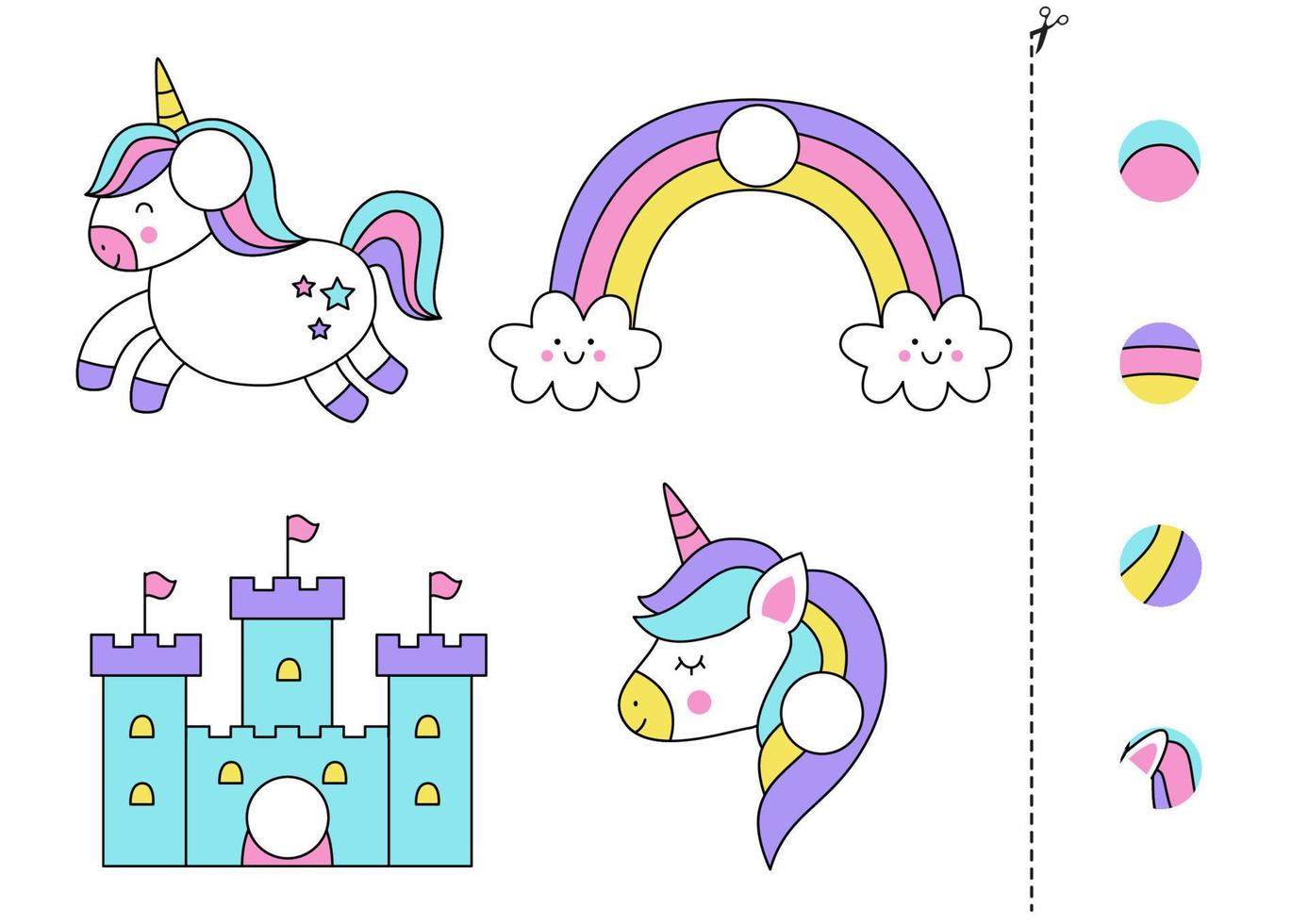 Cut and glue parts of unicorn elements. vector