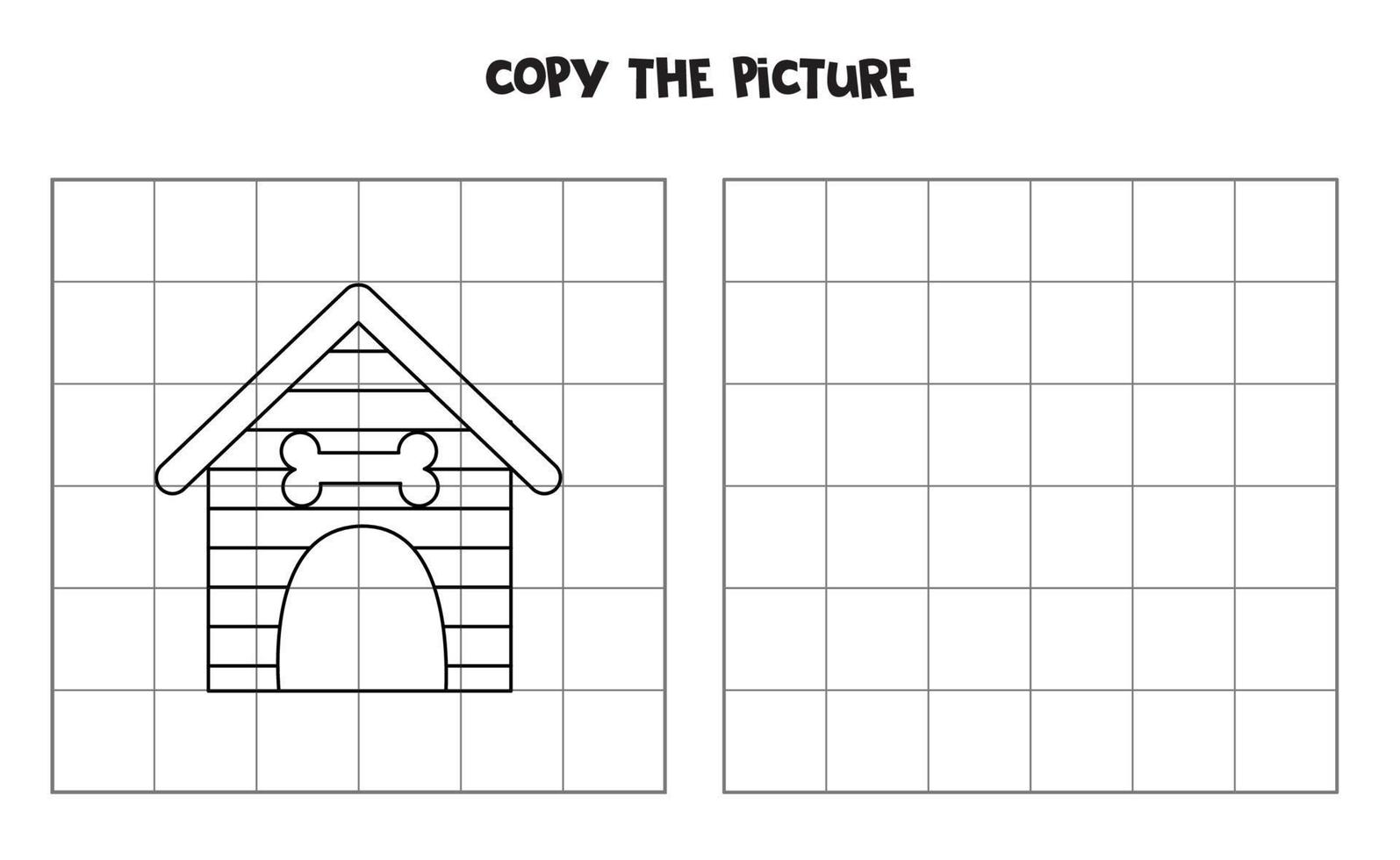 Copy the picture of black and white dog house. Logical game for kids. vector