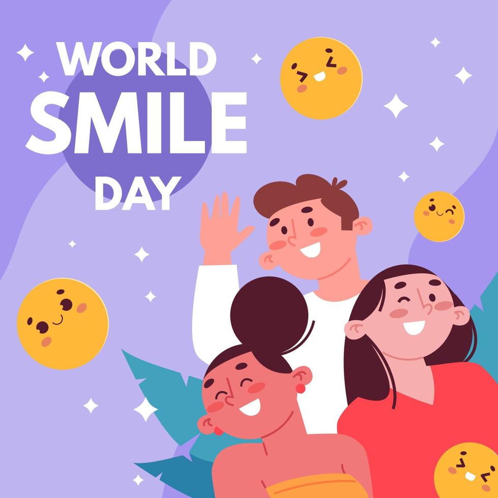 día mundial de la sonrisa plana dibujada a mano vector