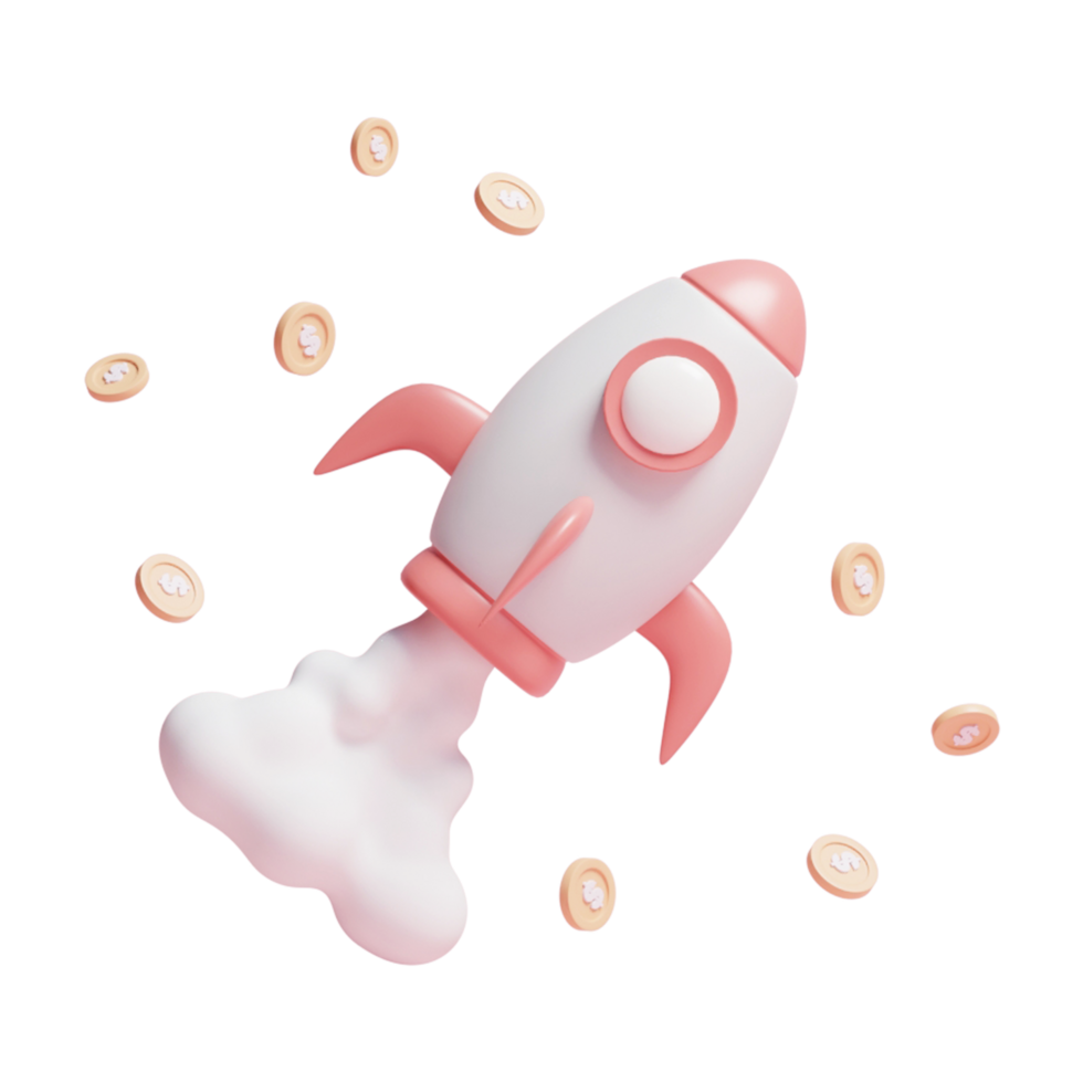 3d flying space with dollar coin or 3d flying rocket with floating dollar money png