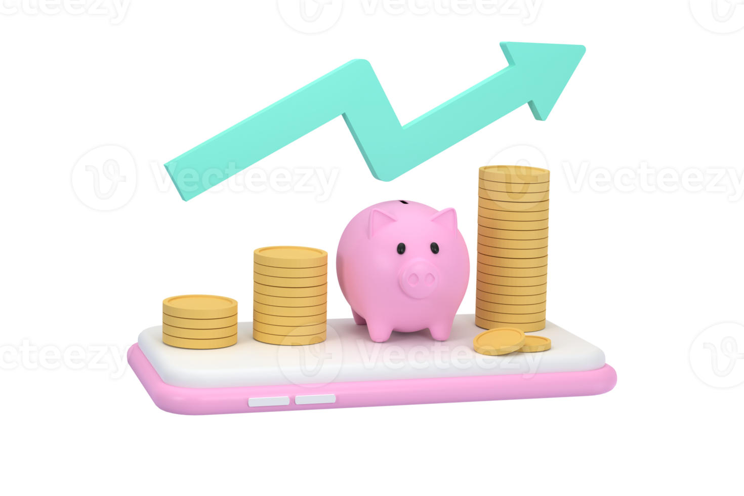3D. Piggy bank, coins and graphconcept of business financial management png