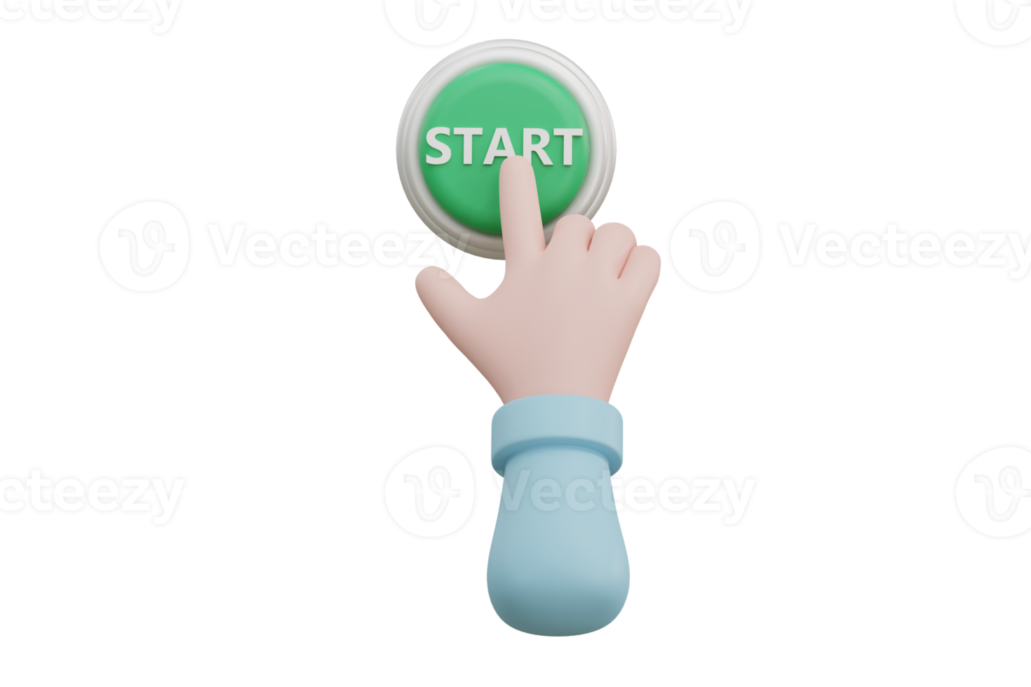 Cartoon hand pressing the green button. system control png