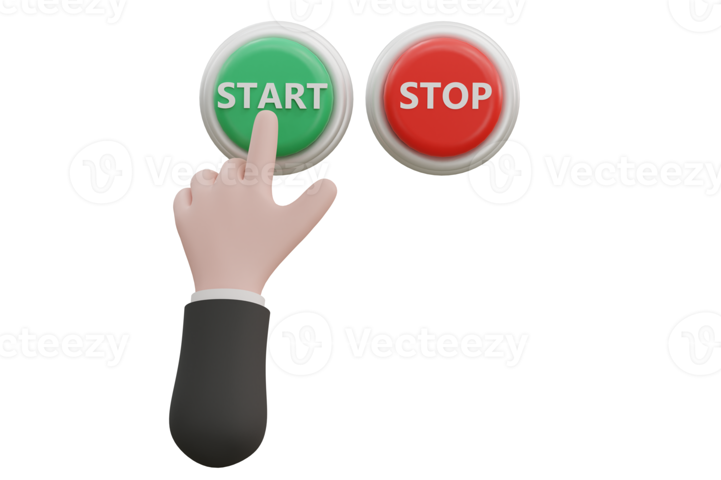 Cartoon hand pressing the green button. system control png