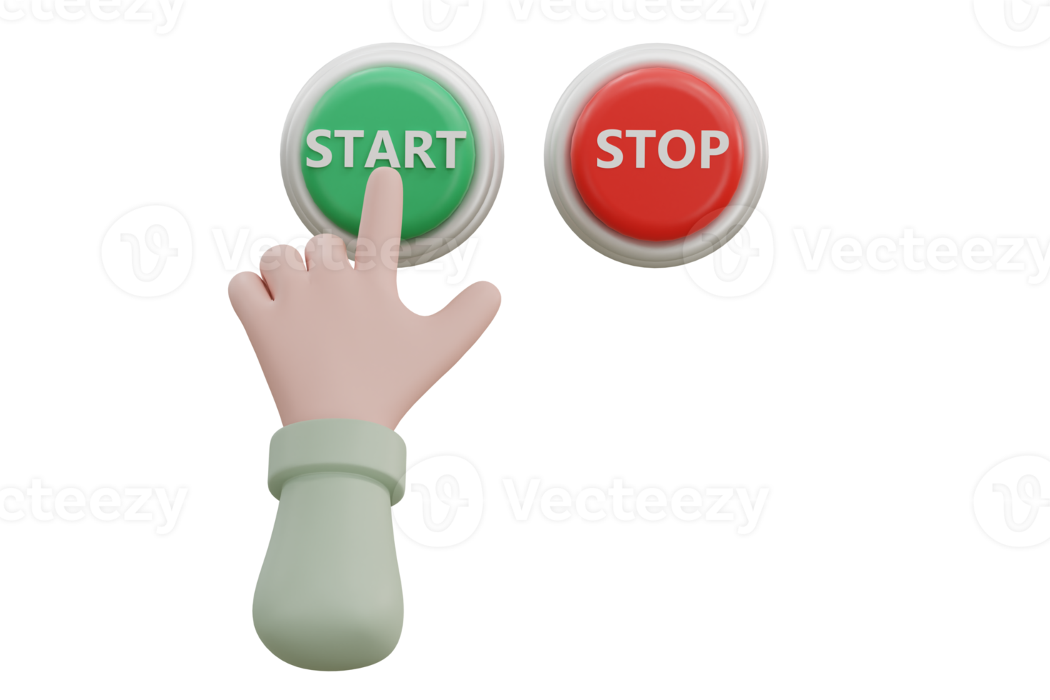 Cartoon hand pressing the green button. system control png