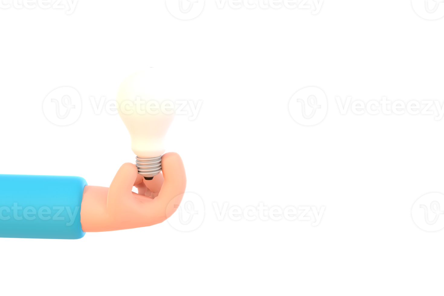 3D Cartoon hand holding lightbulb on purple background. thinking, good idea and business success creative concept png