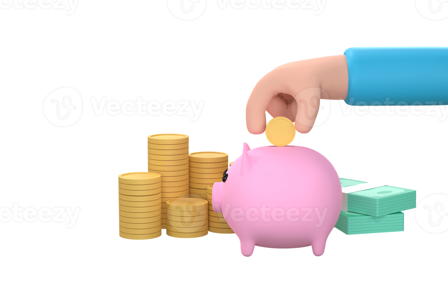 cartoon hand drop piggy bank saving money. Business finance planner. png