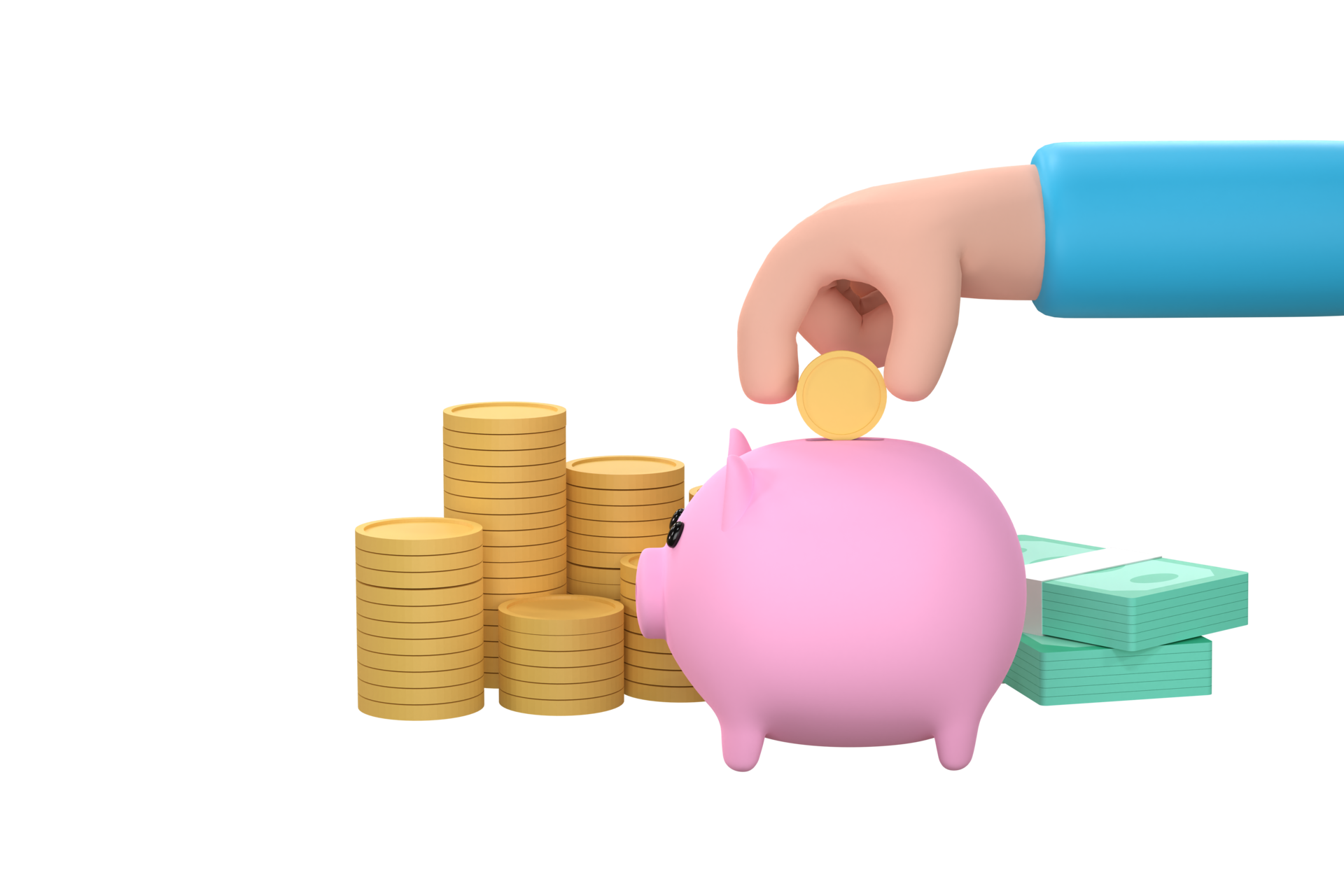 Free cartoon hand drop piggy bank saving money. Business finance planner.  10916184 PNG with Transparent Background