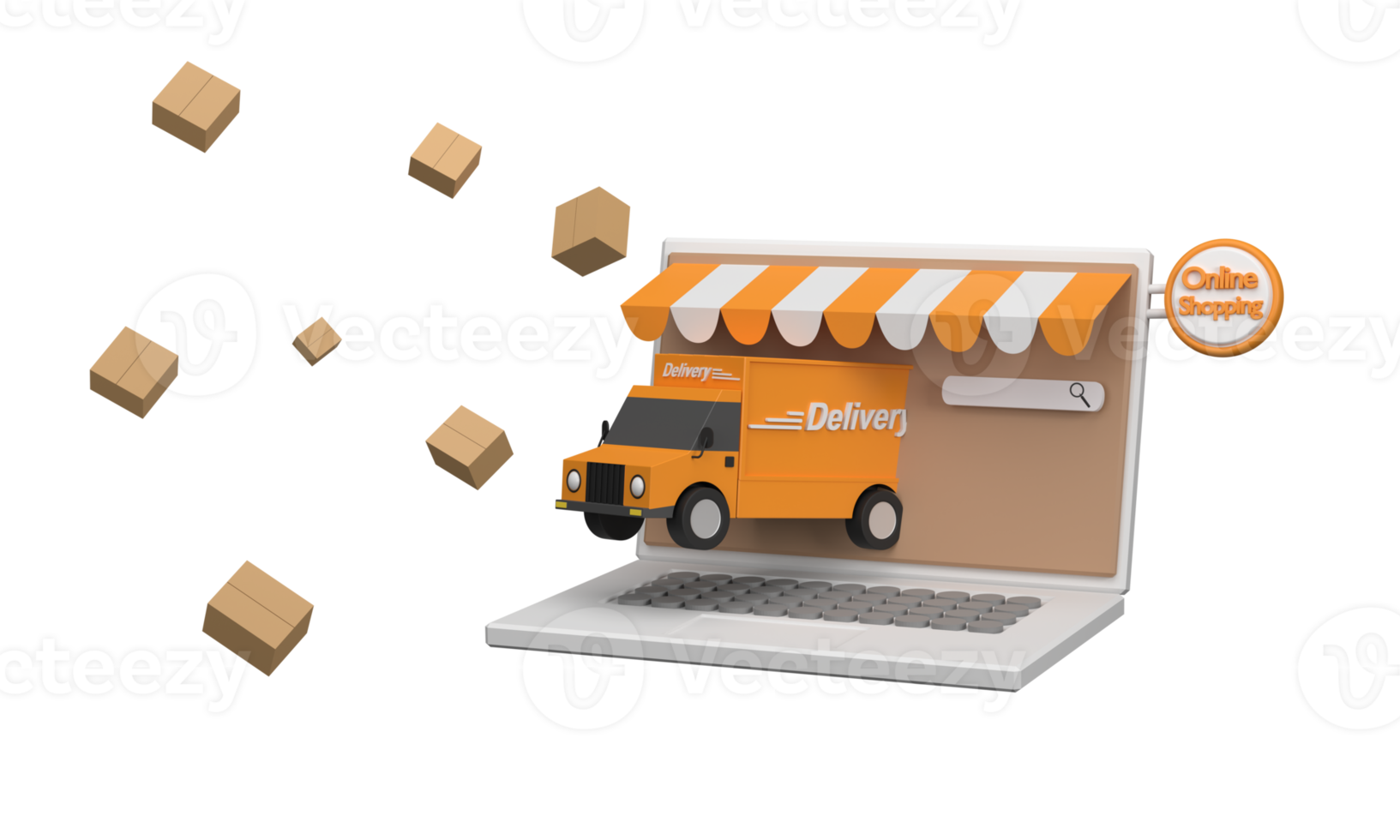 3D. E-commerce concept, Shopping online and delivery service on computer application. png