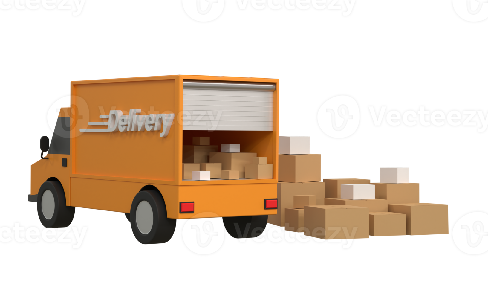 3D. Delivery van and cardboard boxes. Product goods shipping transport. Fast service truck png