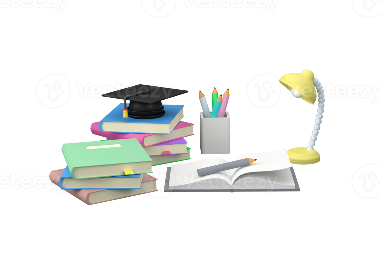 3d. onderwijs concept ijverig studie concept voor de toekomst van leerzaam succes met een diploma uitreiking pet net zo een symbool png