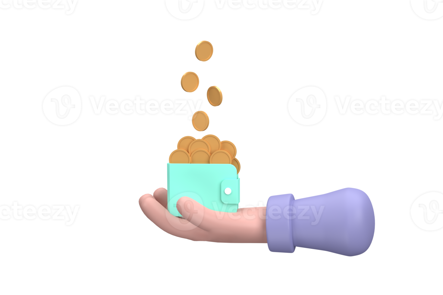 Money rain, hands holding a wallet with coins png