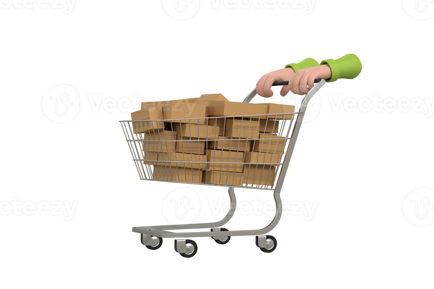 hand close-up pushing a cart in a supermarket store. png