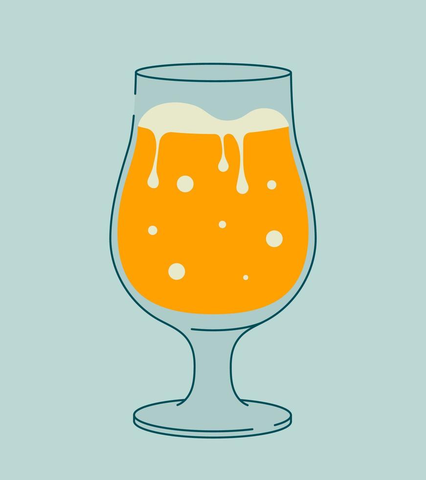 Outline drawing. Modern object, glass of beer with foam. Flat illustration for greeting cards, postcards, invitations, menu design. Line art template vector
